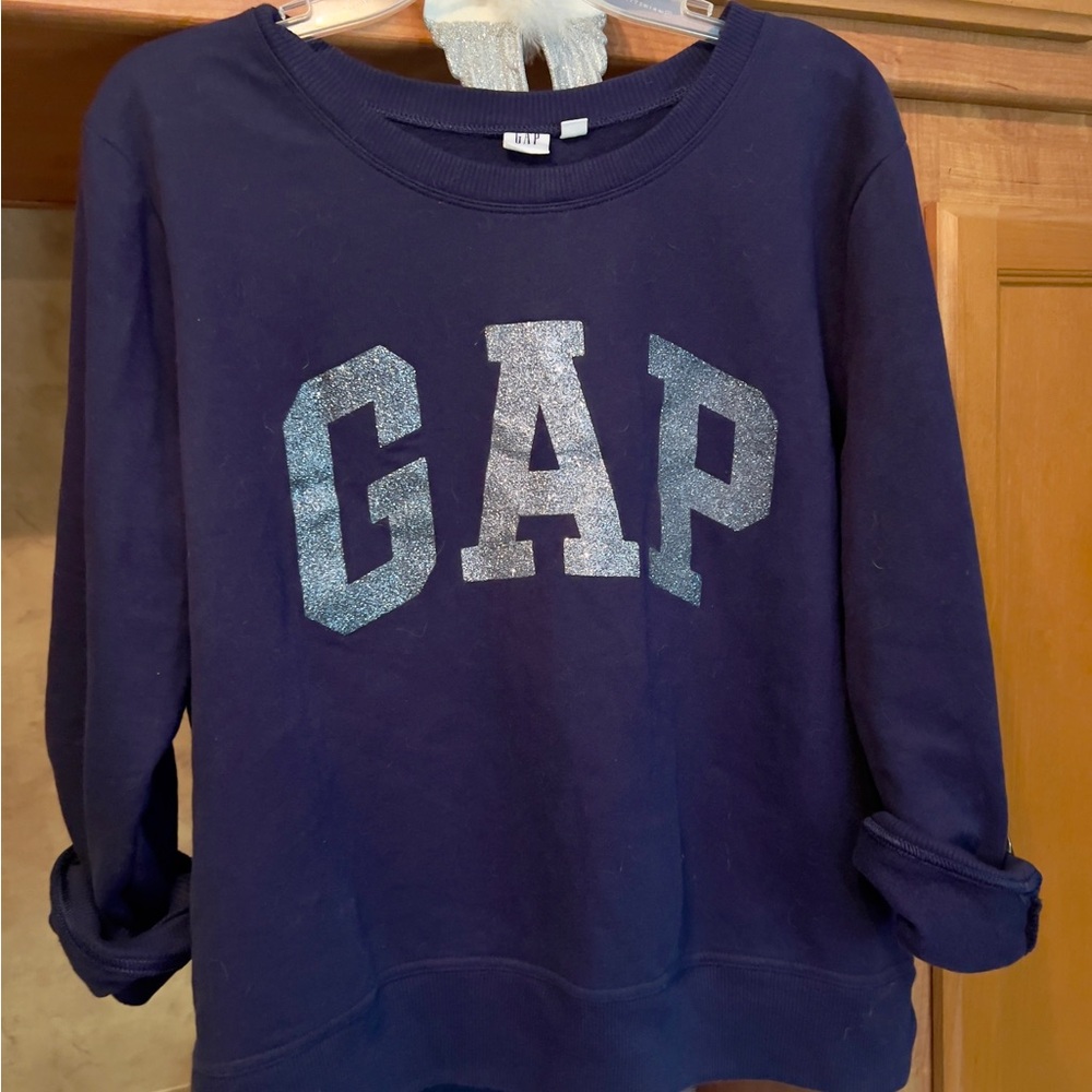 GAP Dark Blue Pullover Sweatshirt w/Shimmering Silver Glitter Logo